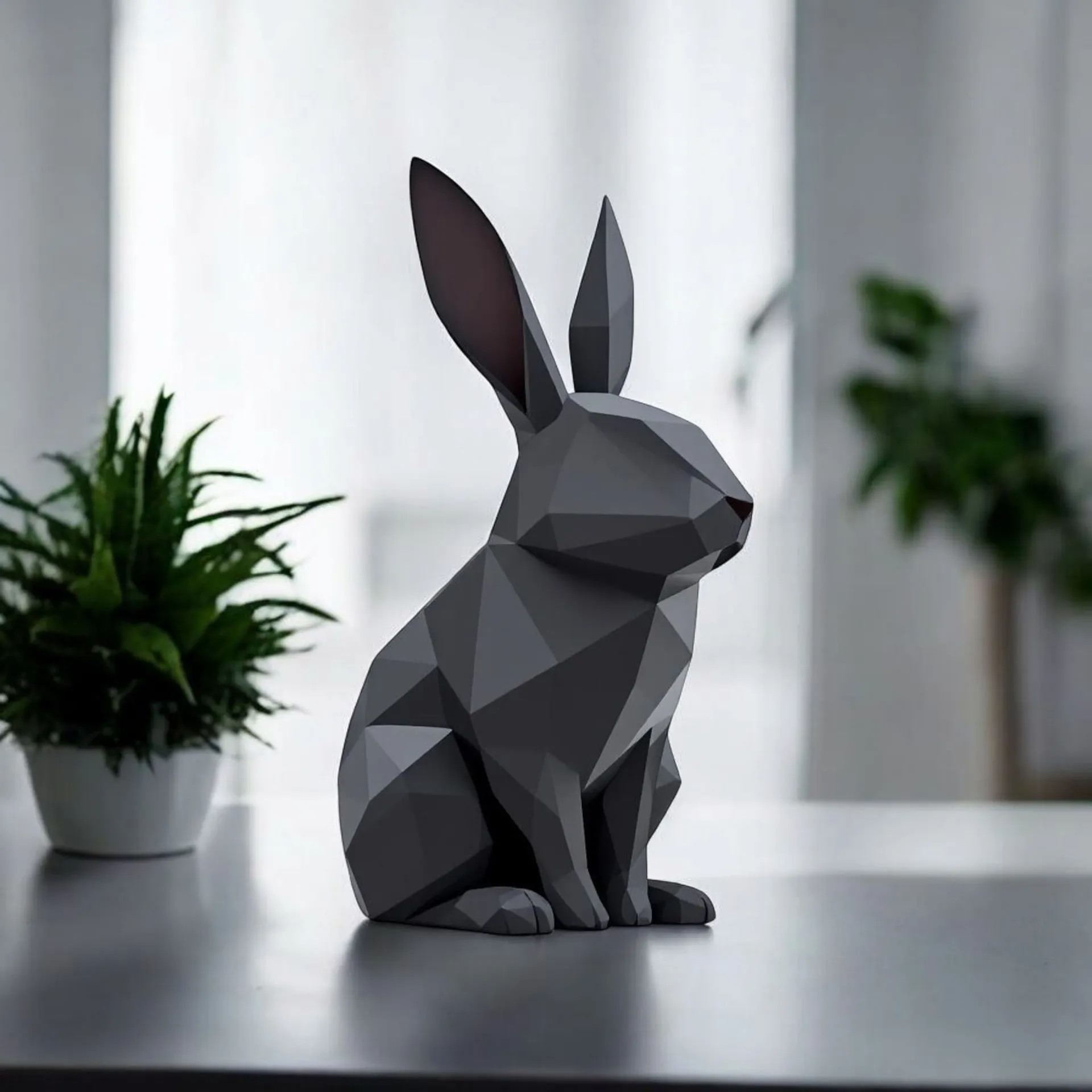 Minimalist poligonlu tavşan heykeli